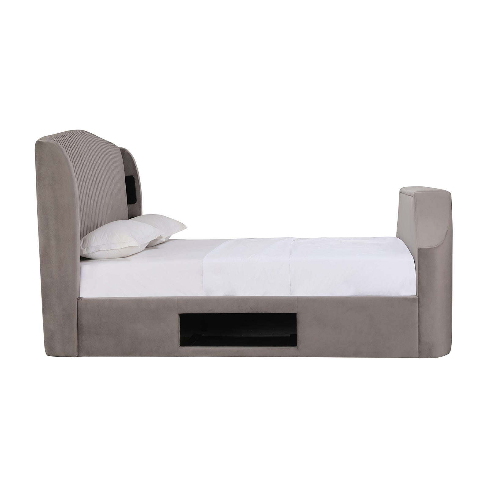 Velvet Upholstered TV Bed Frame
