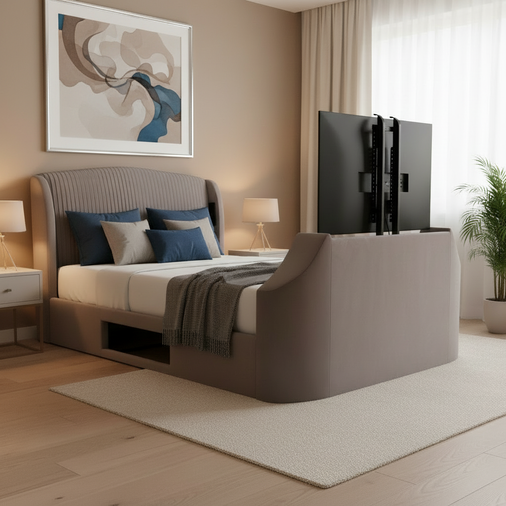 Velvet Upholstered TV Bed Frame