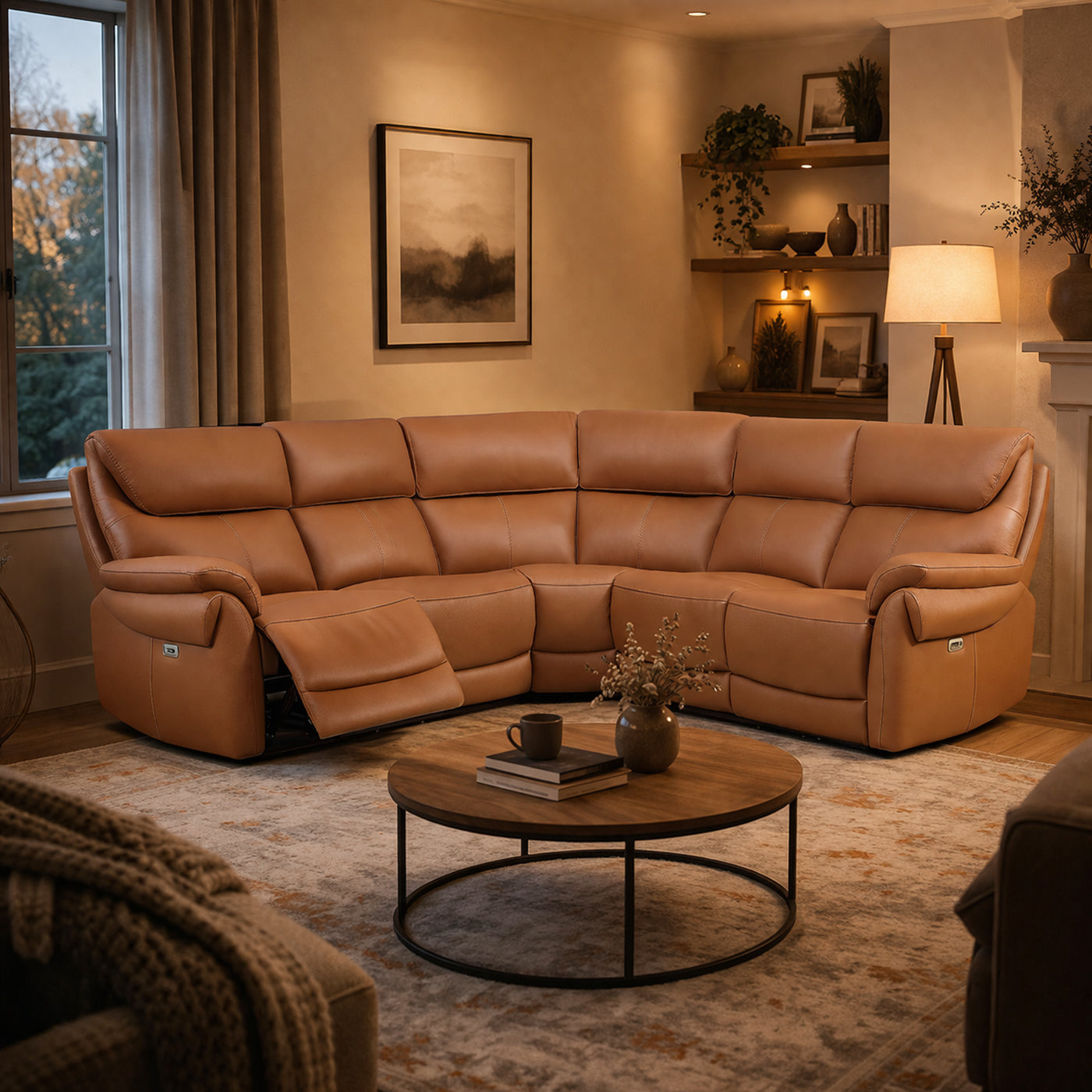 Thrieste Full Italian Leather Electric 2 Corner 2 Sofa